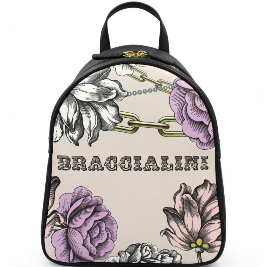 Sacs Pour Dames Braccialini | Braccialini Petit Sac A Dos Avec Imprime Roses, Couleur Rose Poudre B14304