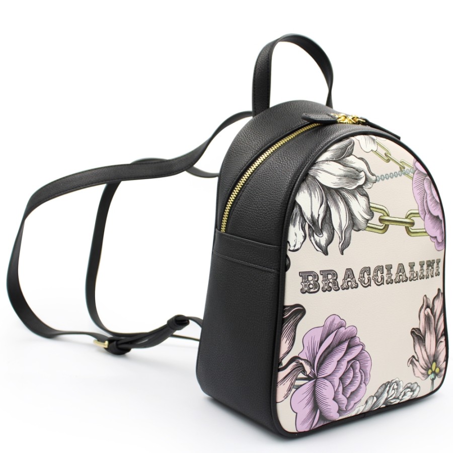 Sacs Pour Dames Braccialini | Braccialini Petit Sac A Dos Avec Imprime Roses, Couleur Rose Poudre B14304