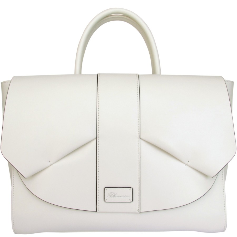 Sacs Pour Dames Blumarine | Blumarine Elegant Sac Cartable En Cuir Blanc Creme Avec Ruches B81Pwb350052010