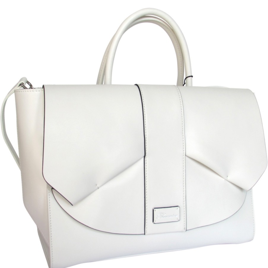 Sacs Pour Dames Blumarine | Blumarine Elegant Sac Cartable En Cuir Blanc Creme Avec Ruches B81Pwb350052010