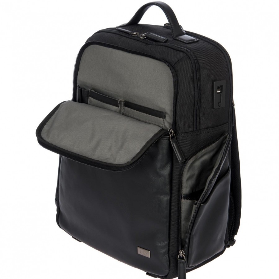 Sacs Pour Hommes LES BRIC | Bric'S Grand Sac A Dos Pour Homme En Cuir Et Nylon Noir, Avec Fente Usb Br207701.909