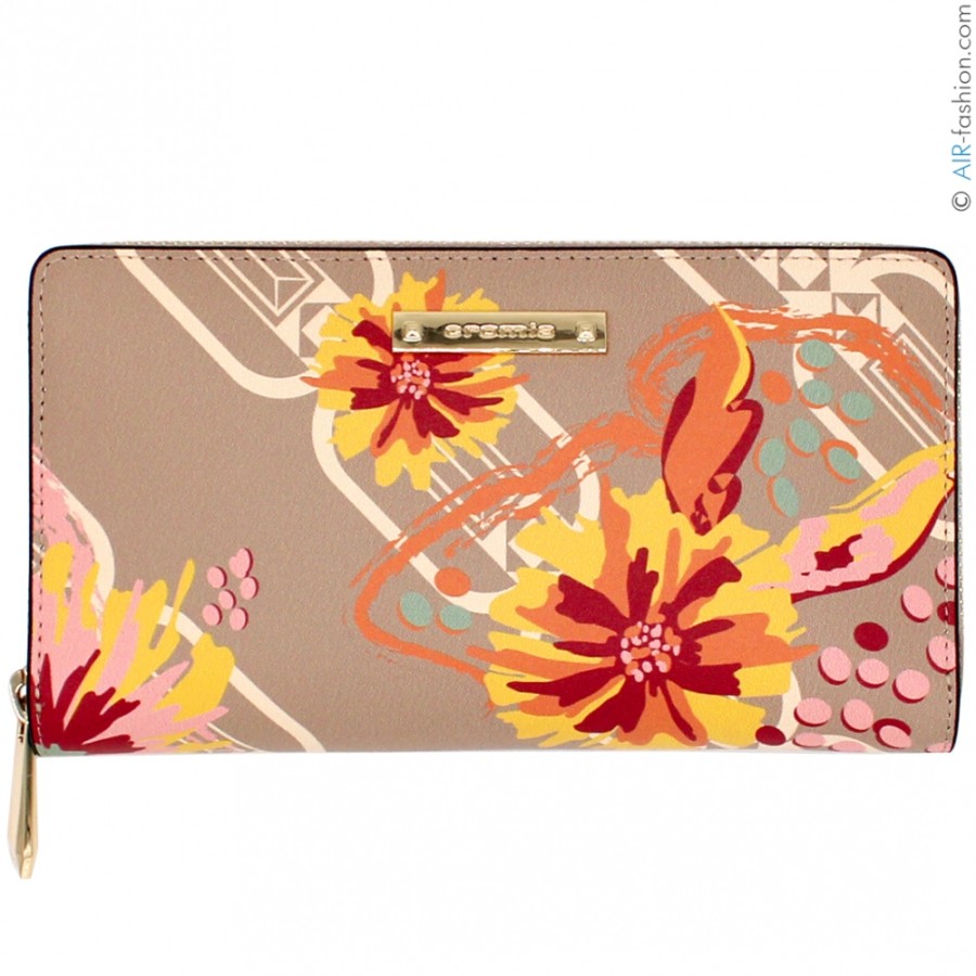 Accessoires Pour Dames Cromie | Portefeuille Multi-Poches Cromia En Cuir Beige Avec Motif Floral, Fabrique En Italie 2641301_Te