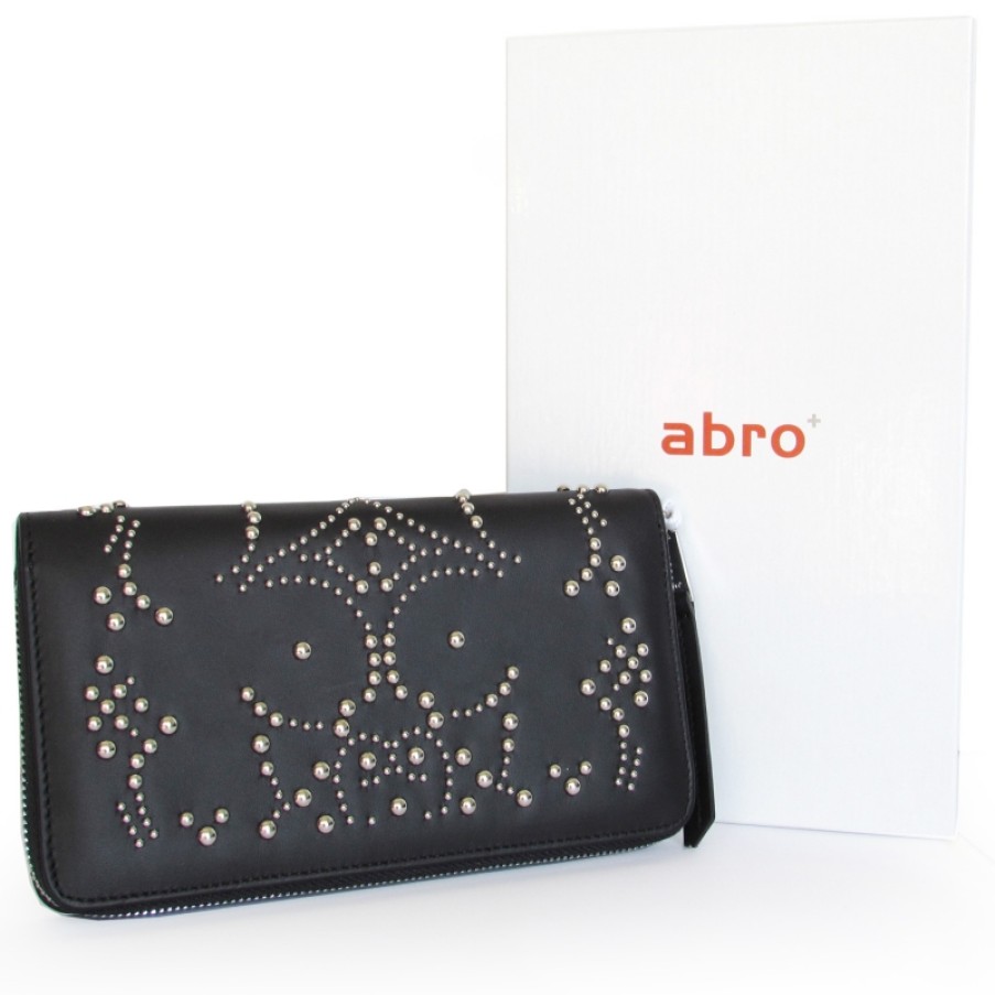 Accessoires Pour Dames ABRO | Portefeuille En Cuir Noir Pour Femme Abro Avec Clous 027516