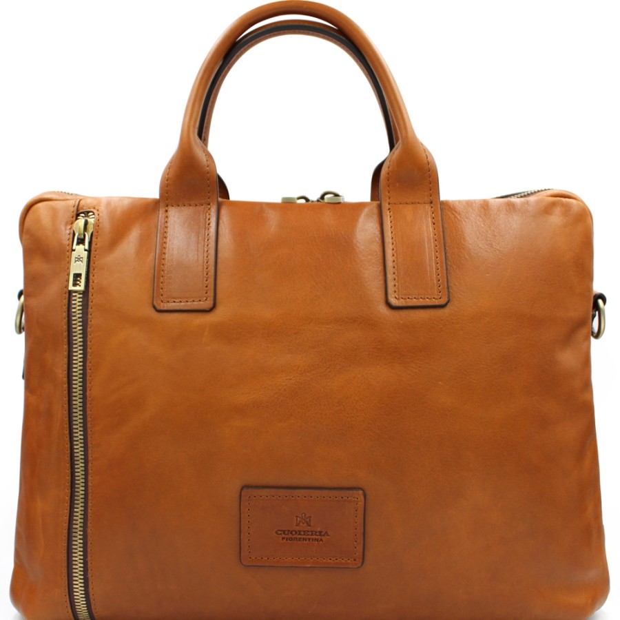 Sacs D'Affaires Cuoieria Fiorentina | Sac D'Affaires Cuoieria Fiorentina En Cuir Toscan Naturel, De Style Classique, Fabrique En Italie 5609735