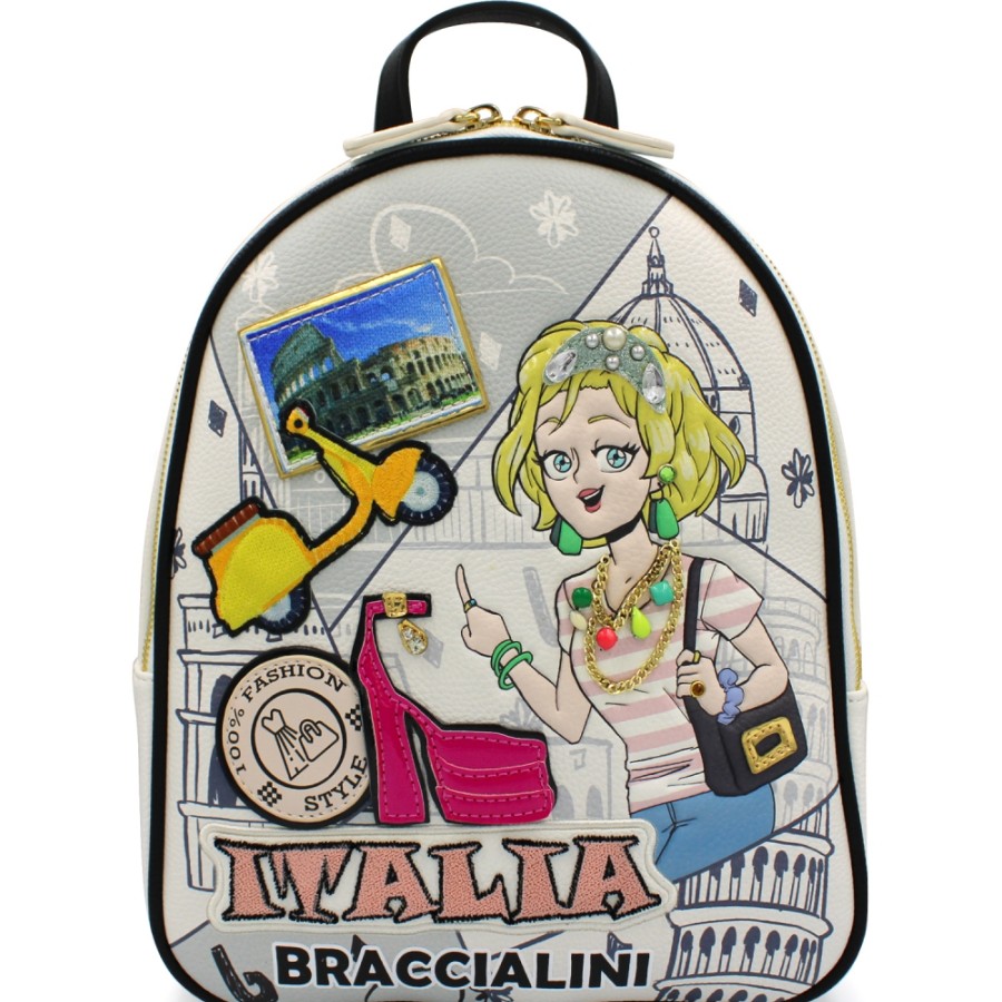 Sacs Pour Dames Braccialini | Braccialini Cartoline Sac A Dos Blanc Rome B17083-Yy-818-Uni