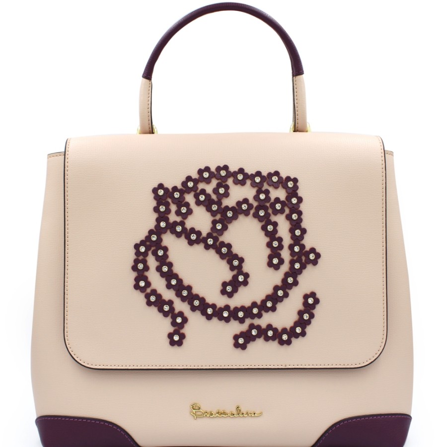 Sacs Pour Dames Braccialini | Braccialini Fashion Sac Cartable En Cuir Rose Avec Applique Rose B13452