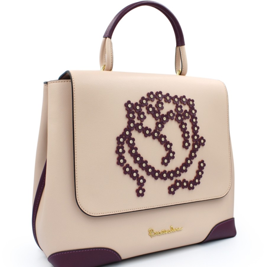 Sacs Pour Dames Braccialini | Braccialini Fashion Sac Cartable En Cuir Rose Avec Applique Rose B13452