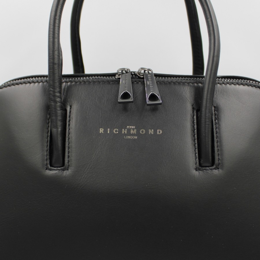 Sacs Pour Dames John Richmond | John Richmond Elegant Sac Boston En Cuir Noir Brosse Mat Jr-W-1045