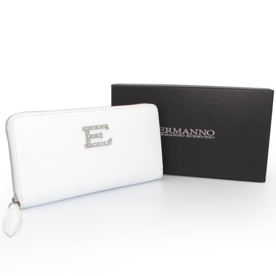 Accessoires Pour Dames ERMANNO Ermanno Scervino | Ermanno Ermanno Scervino Portefeuille Elegant En Cuir Blanc Pour Femme Fabrique En Italie 12600086Bia