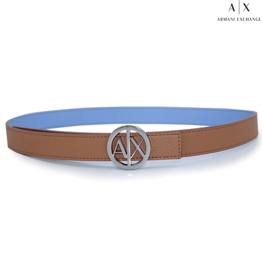 Accessoires Pour Dames échange Armani | Armani Exchange Ceinture Femme Reversible Beige Fonce / Bleu, Avec Boucle Ronde 9411180A877109552