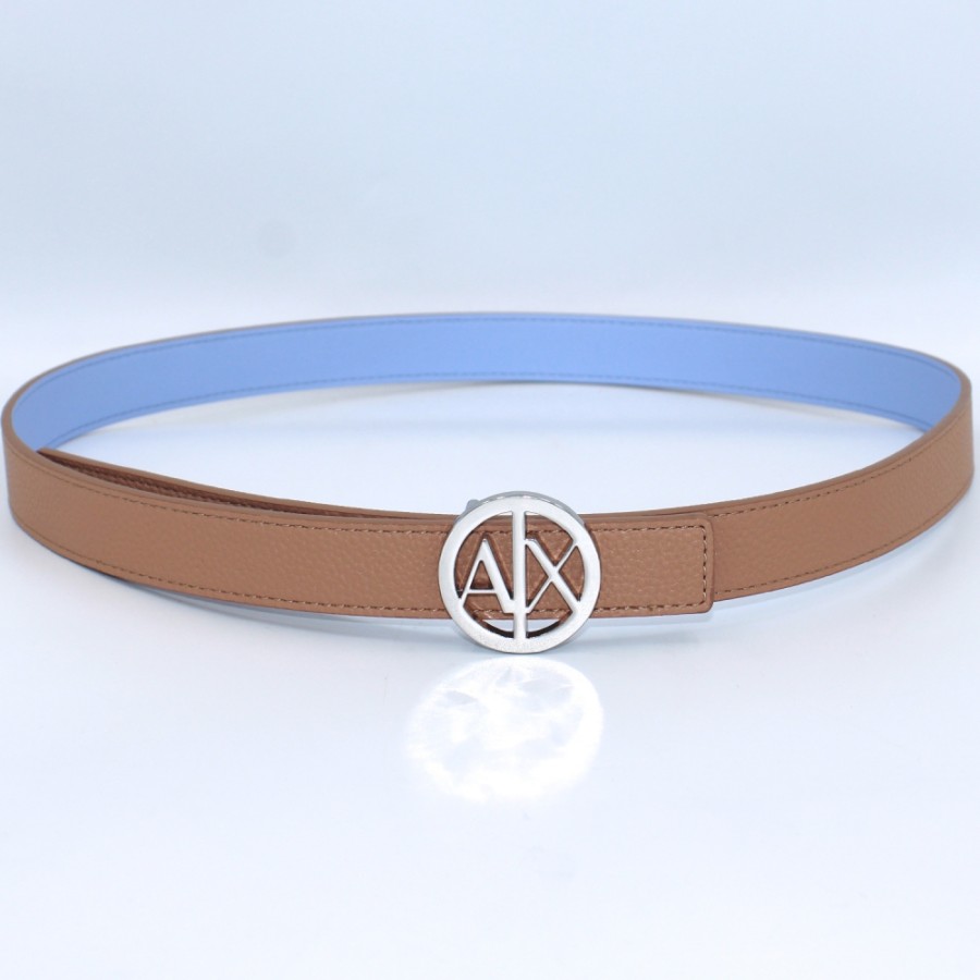 Accessoires Pour Dames échange Armani | Armani Exchange Ceinture Femme Reversible Beige Fonce / Bleu, Avec Boucle Ronde 9411180A877109552