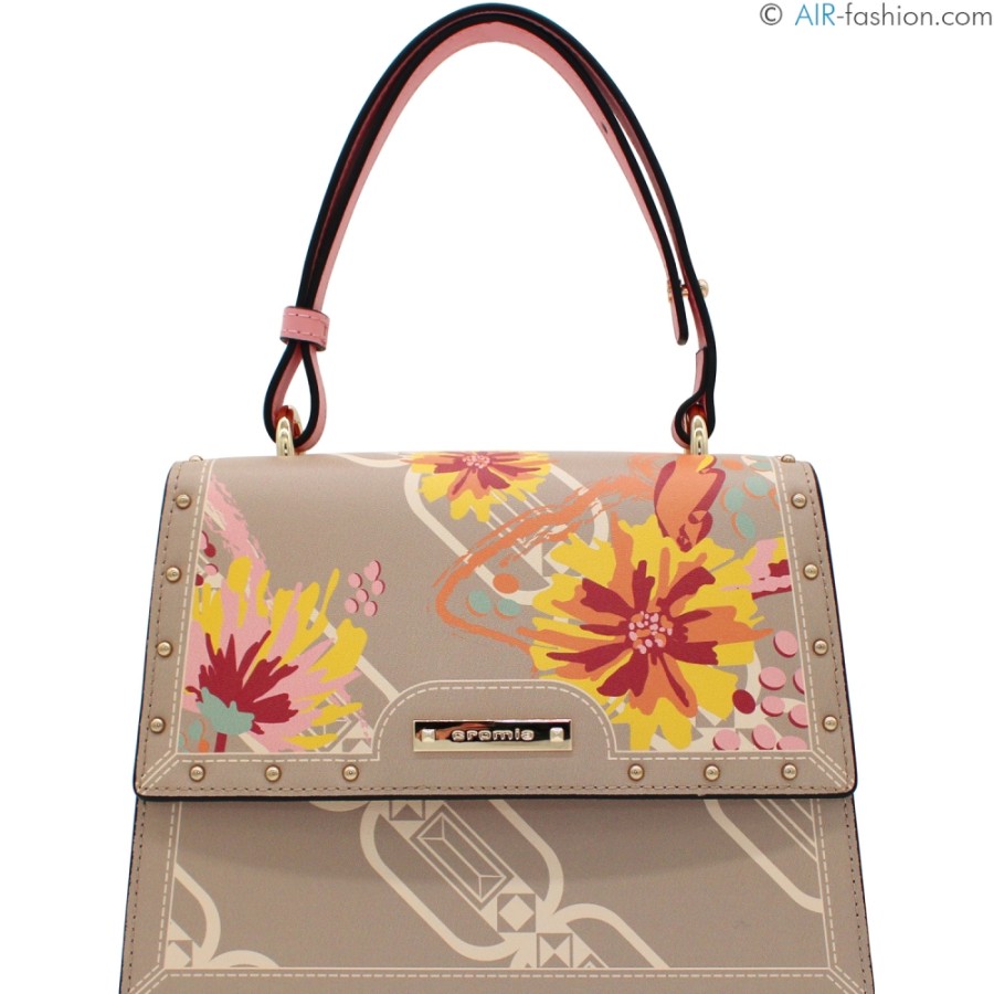 Sacs Pour Dames Cromie | Sac A Rabat Cromia En Cuir Beige Avec Motif Floral, Fabrique En Italie 1405519_Te