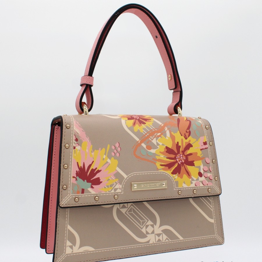 Sacs Pour Dames Cromie | Sac A Rabat Cromia En Cuir Beige Avec Motif Floral, Fabrique En Italie 1405519_Te