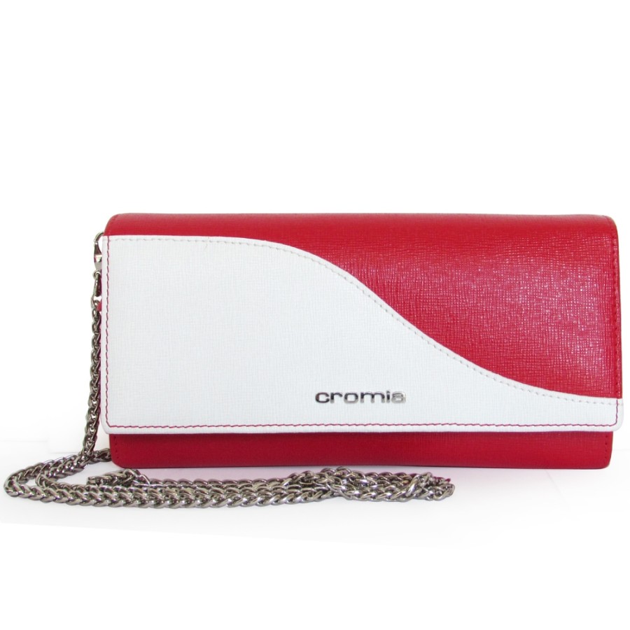 Sacs Pour Dames CROMIA | Portefeuille Cromia En Cuir Blanc Et Rouge Fabrique En Italie 2650522