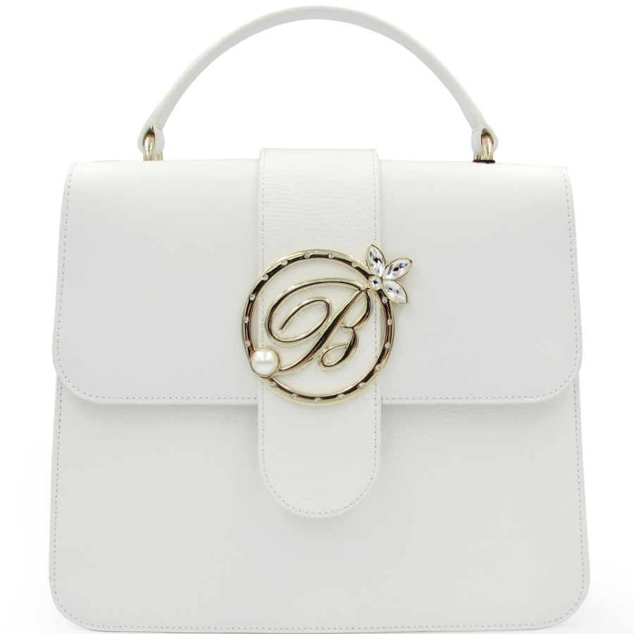 Sacs Pour Dames Blumarine | Sac Blumarine A Rabat En Cuir Blanc Lisse Imprime Lezard B91Pwb910042010