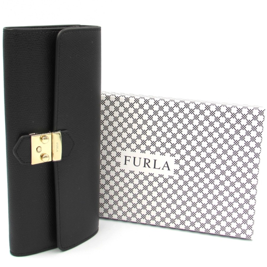 Accessoires Pour Dames FURLA | Furla Metropolis Portefeuille Long En Cuir Noir 0978737