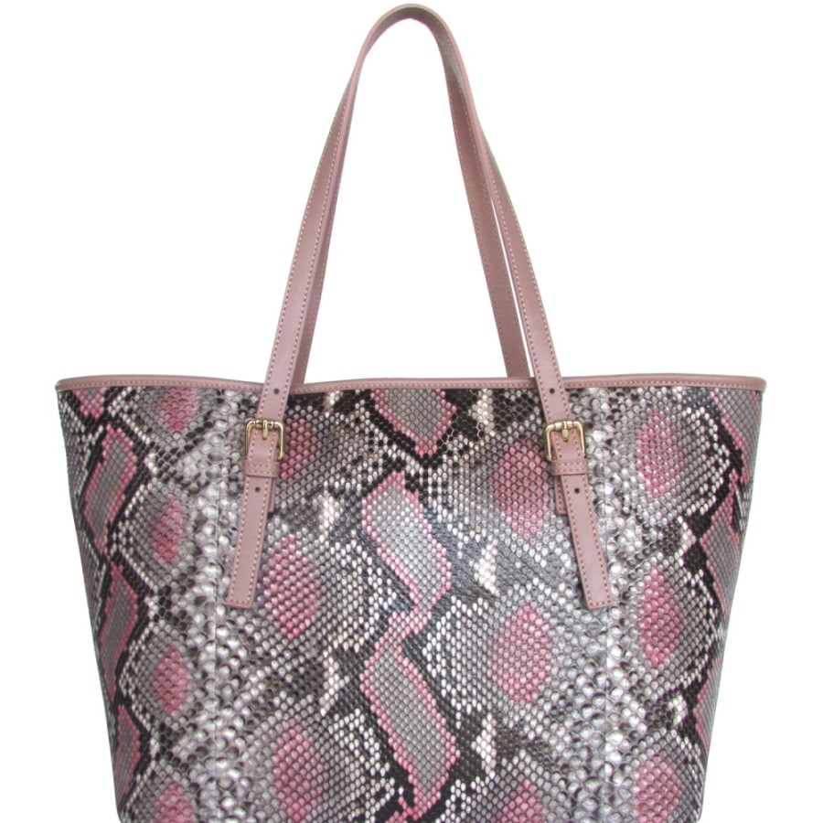 Sacs Pour Dames Cosmina Suciu | Cosmina Suciu Sac Cabas De Luxe En Peau De Python Gris-Rose-Multicolore Fabrique En Italie