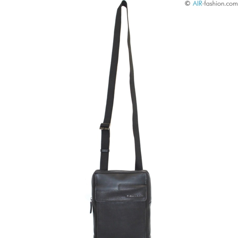 Sacs Pour Hommes PIQUADRO | Piquadro Petit Sac A Bandouliere En Cuir Noir Pour Hommes Ca1816W95/N