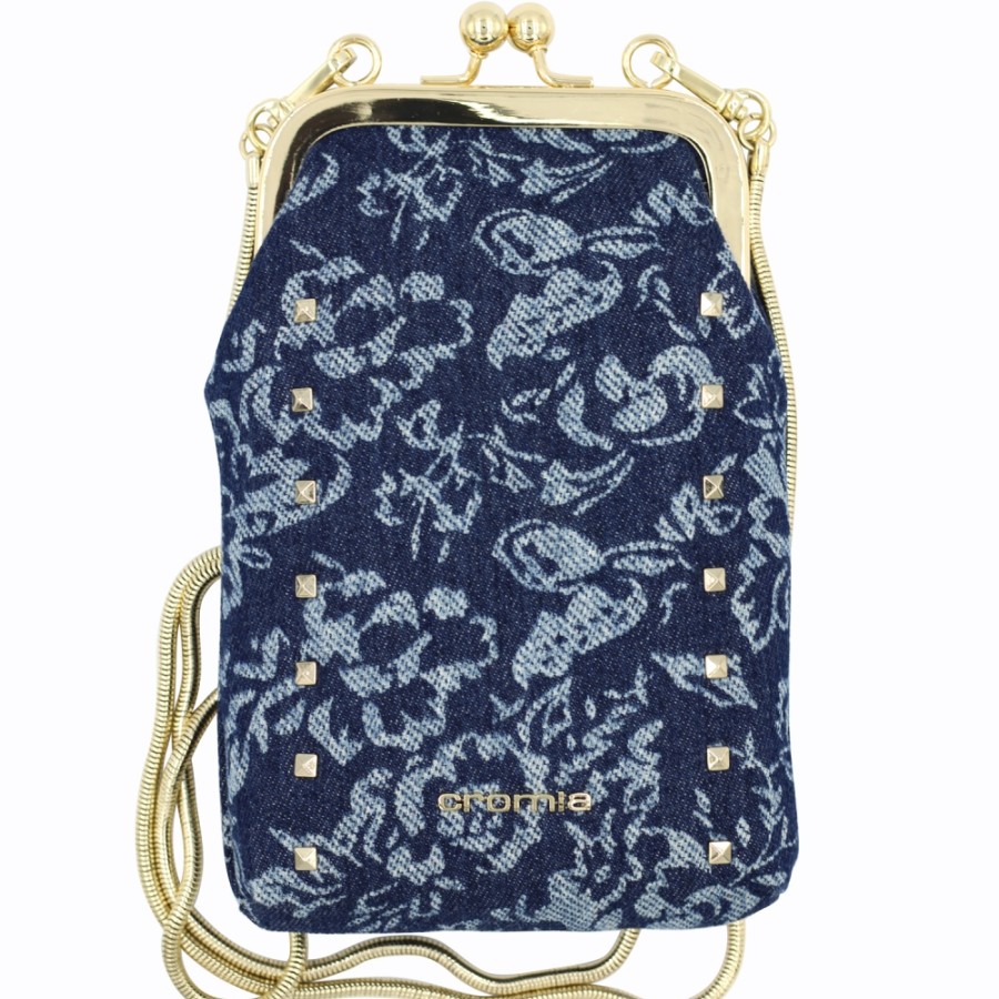 Sacs Pour Dames Cromie | Cromia Sac A Main / Pochette Pour Telephone Portable De Style Vintage, En Tissu Jacquard Bleu 2600259