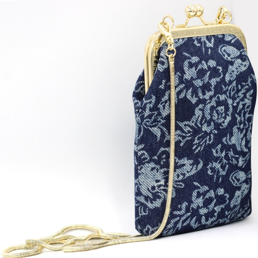 Sacs Pour Dames Cromie | Cromia Sac A Main / Pochette Pour Telephone Portable De Style Vintage, En Tissu Jacquard Bleu 2600259