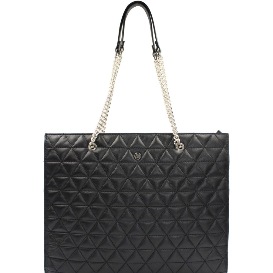 Sacs Pour Dames ANNA VIRGILE | Anna Virgili Sac A Bandouliere Tendance En Cuir Matelasse Noir Avec Chaines Acwhelilpil