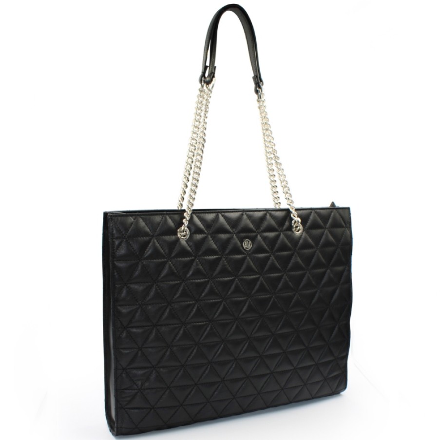 Sacs Pour Dames ANNA VIRGILE | Anna Virgili Sac A Bandouliere Tendance En Cuir Matelasse Noir Avec Chaines Acwhelilpil