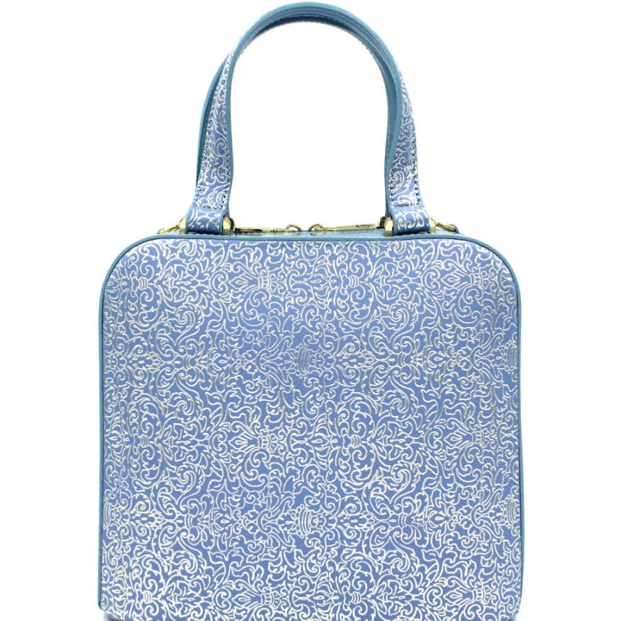 Sacs Pour Dames Gilda Tonelli | Gilda Tonelli Sac A Main En Cuir Bleu Clair Avec Ornement Dore Arabesque 4402