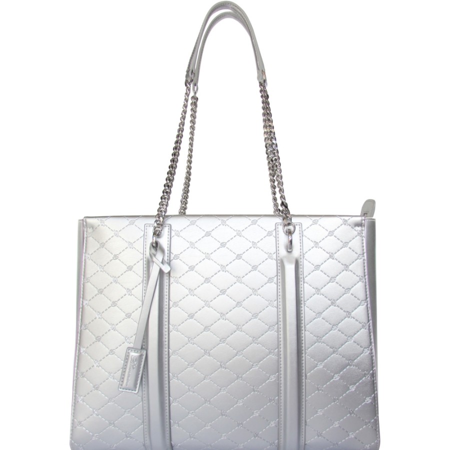 Sacs Pour Dames Blumarine | Sac Cabas En Cuir Argente Signature Blumarine Pour Femme B81Pwb300092