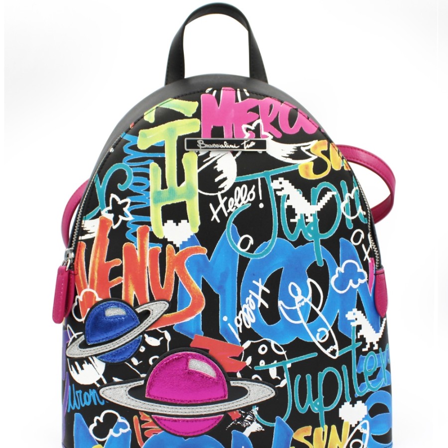 Sacs Pour Dames Braccialini | Braccialini Sac A Dos Creatif Avec Imprime Mural Et Applications Sur Le Theme De L'Espace B13344