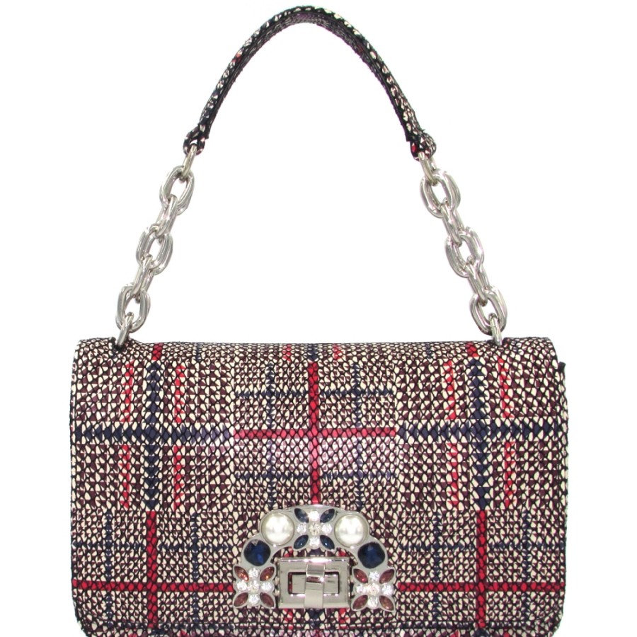 Sacs Pour Dames ERMANNO Ermanno Scervino | Ermanno Ermanno Scervino Mini Sac A Rabat En Cuir Tendance Avec Motif Tartan Fabrique En Italie 12400471