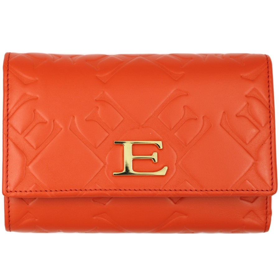 Accessoires Pour Dames ERMANNO Ermanno Scervino | Ermanno Ermanno Scervino Portefeuille Avec Logos En Relief En Cuir Orange Fabrique En Italie 12600181