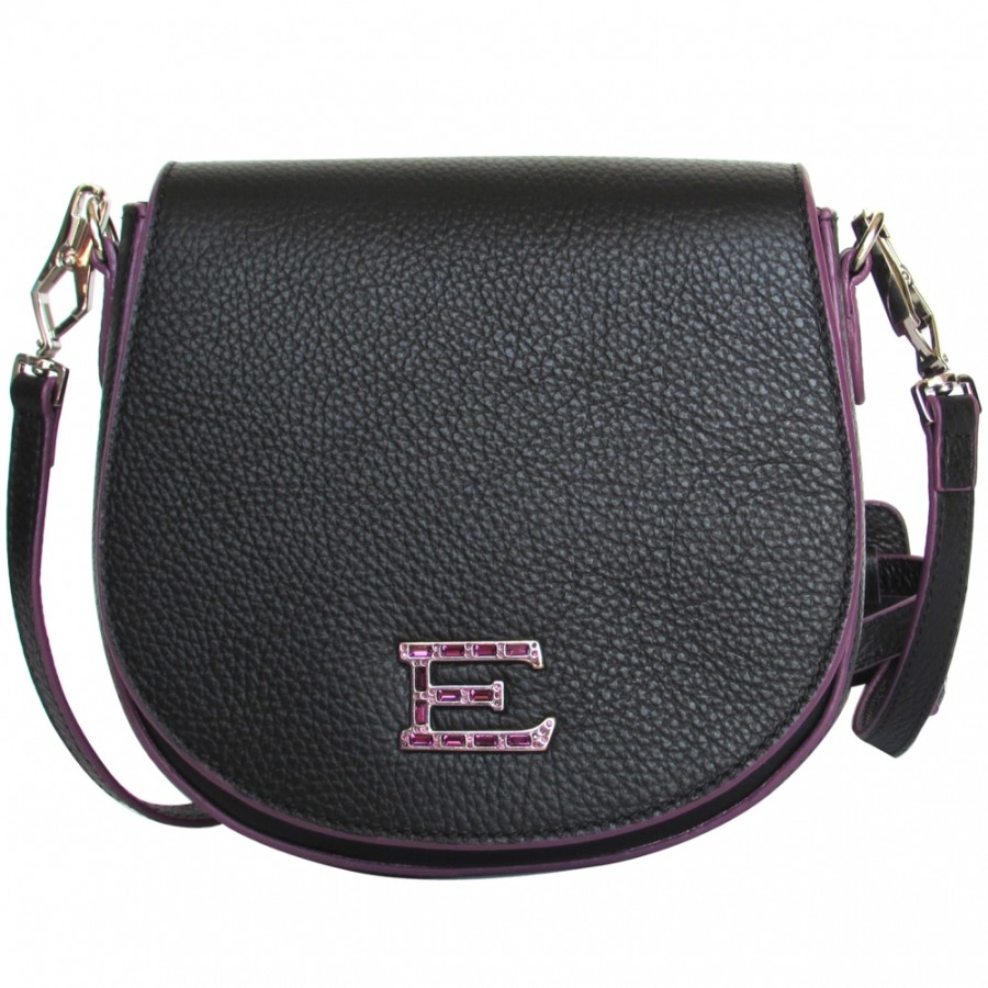 Sacs Pour Dames ERMANNO Ermanno Scervino | Ermanno Ermanno Scervino Petit Sac A Bandouliere En Cuir Noir Avec Bord Fuchsia Fabrique En Italie 12400197