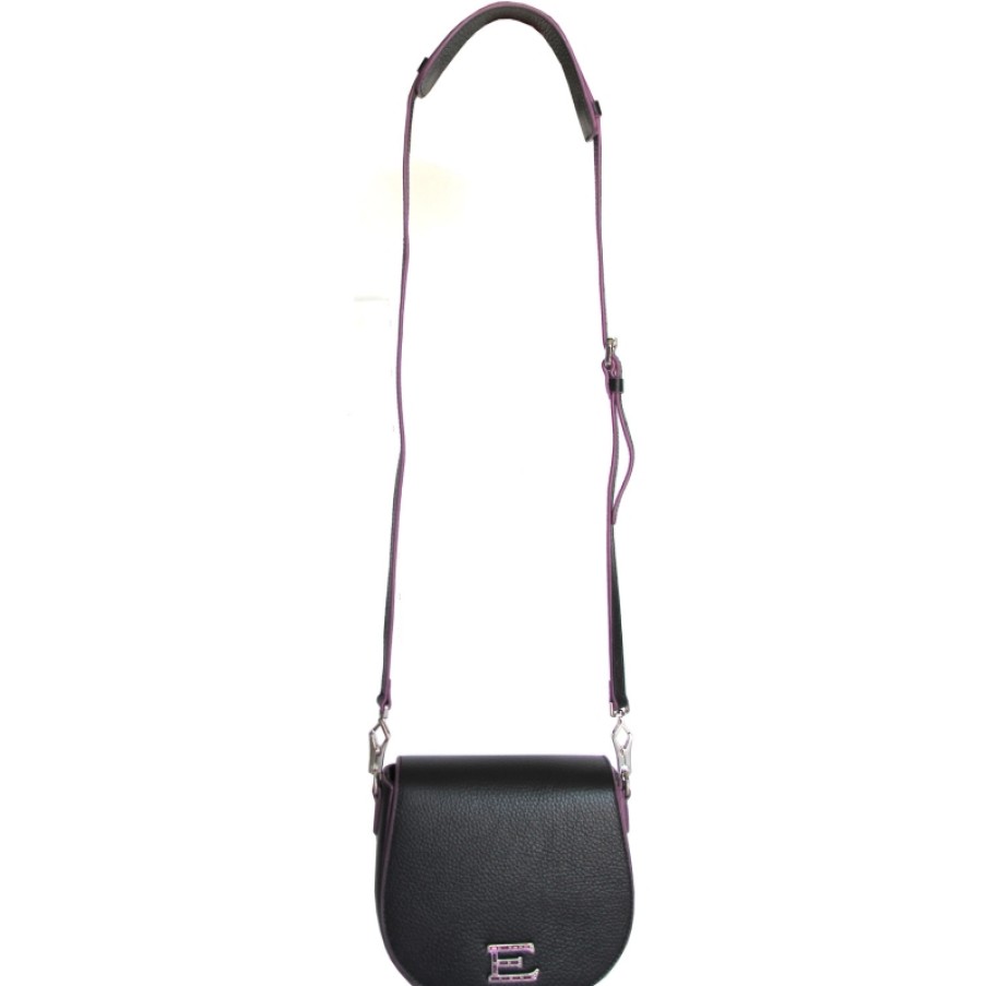 Sacs Pour Dames ERMANNO Ermanno Scervino | Ermanno Ermanno Scervino Petit Sac A Bandouliere En Cuir Noir Avec Bord Fuchsia Fabrique En Italie 12400197