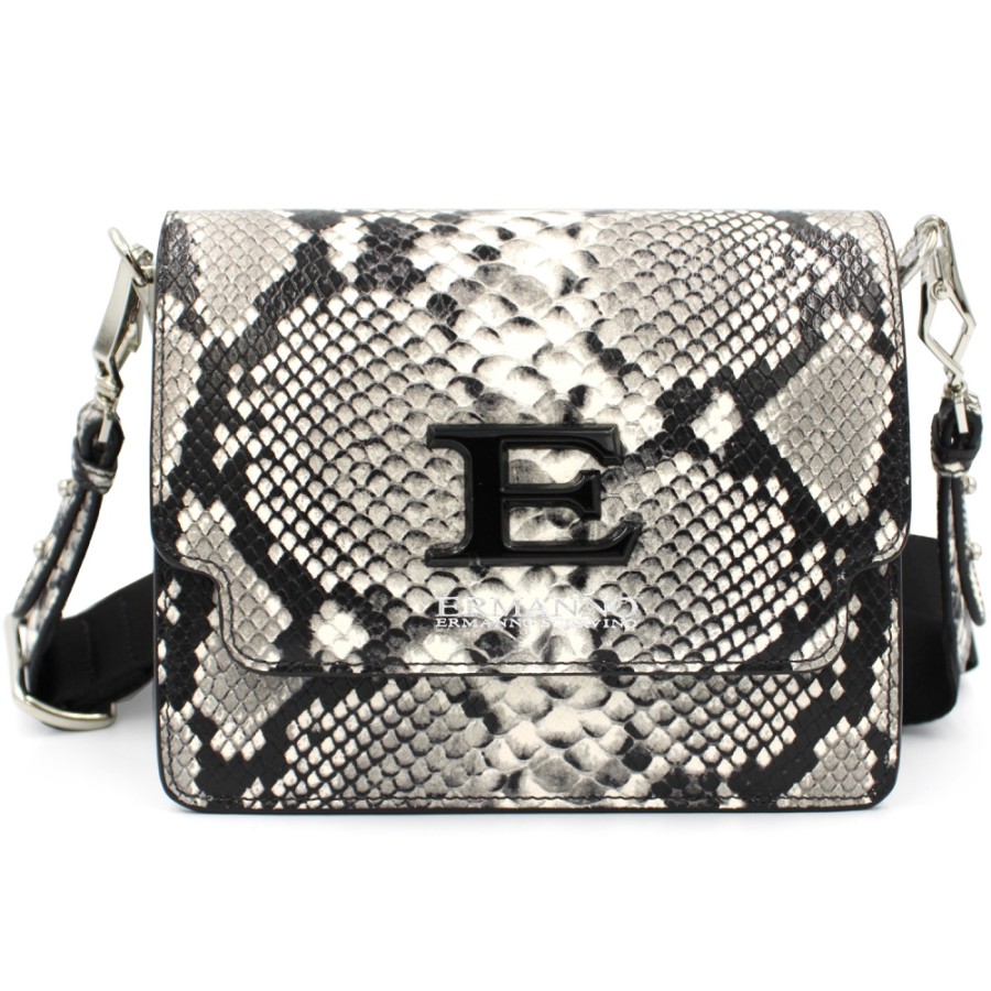 Sacs Pour Dames ERMANNO Ermanno Scervino | Ermanno Ermanno Scervino Petit Sac A Bandouliere De Createur En Cuir Avec Motif Python Gris 12400784