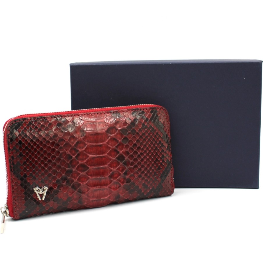 Accessoires Pour Dames Ghibli | Portefeuille Pour Femme Ghibli En Cuir Veritable Python Rouge Peint A La Main 1355