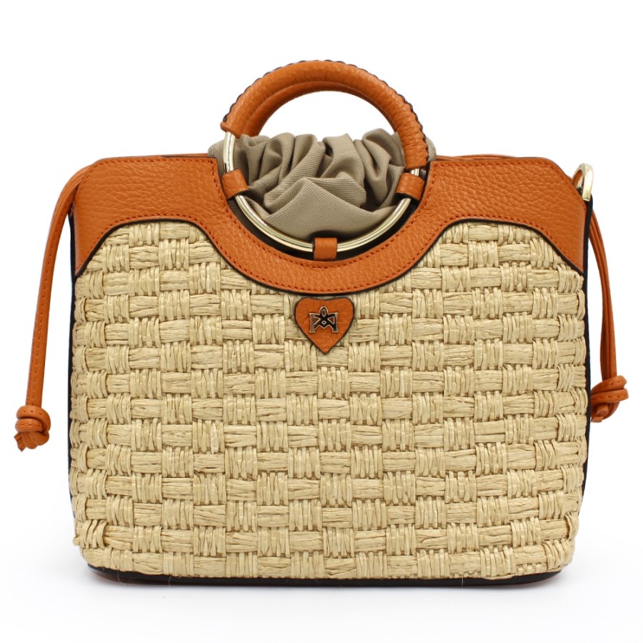 Sacs Pour Dames Cuoieria Fiorentina | Cuoieria Fiorentina Mini Sac En Paille Et Cuir Veritable, Couleur Naturelle, Fabrique En Italie 5661385