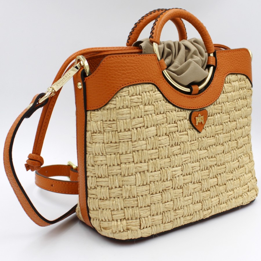 Sacs Pour Dames Cuoieria Fiorentina | Cuoieria Fiorentina Mini Sac En Paille Et Cuir Veritable, Couleur Naturelle, Fabrique En Italie 5661385