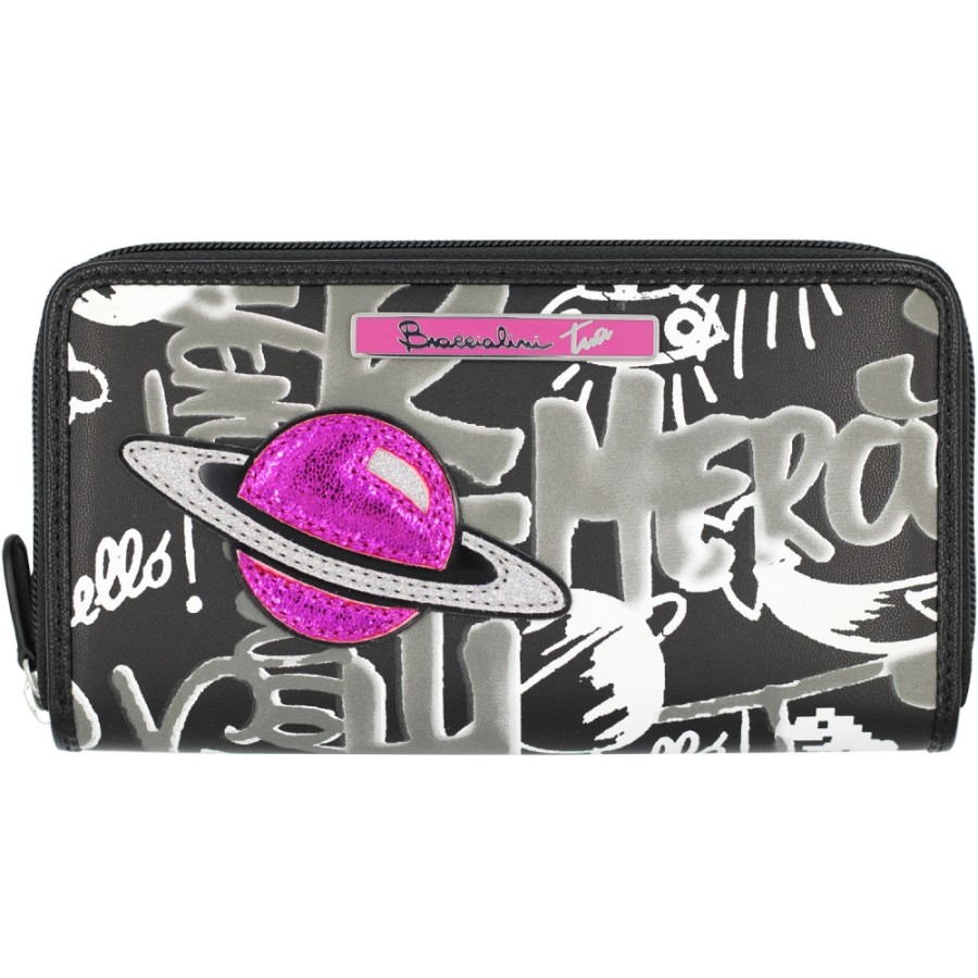 Accessoires Pour Dames Braccialini | Braccialini Creative Portefeuille Zippe Avec Collage Sur Le Theme De L'Espace Et Imprime Graffiti B13346