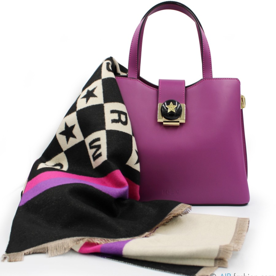 Sacs Pour Dames M*BRC | M*Brc Sac A Main En Cuir Fuchsia + Echarpe En Cadeau, Fabrique En Italie F230_Amarena