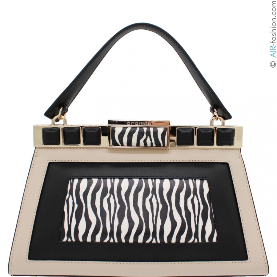 Sacs Pour Dames Cromie | Cromia Sac A Main De Createur De Mode En Cuir Noir, Blanc Et Beige 1405572_Ze