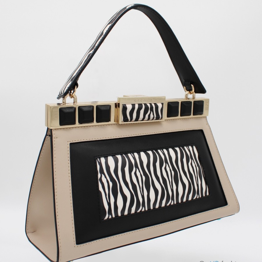 Sacs Pour Dames Cromie | Cromia Sac A Main De Createur De Mode En Cuir Noir, Blanc Et Beige 1405572_Ze