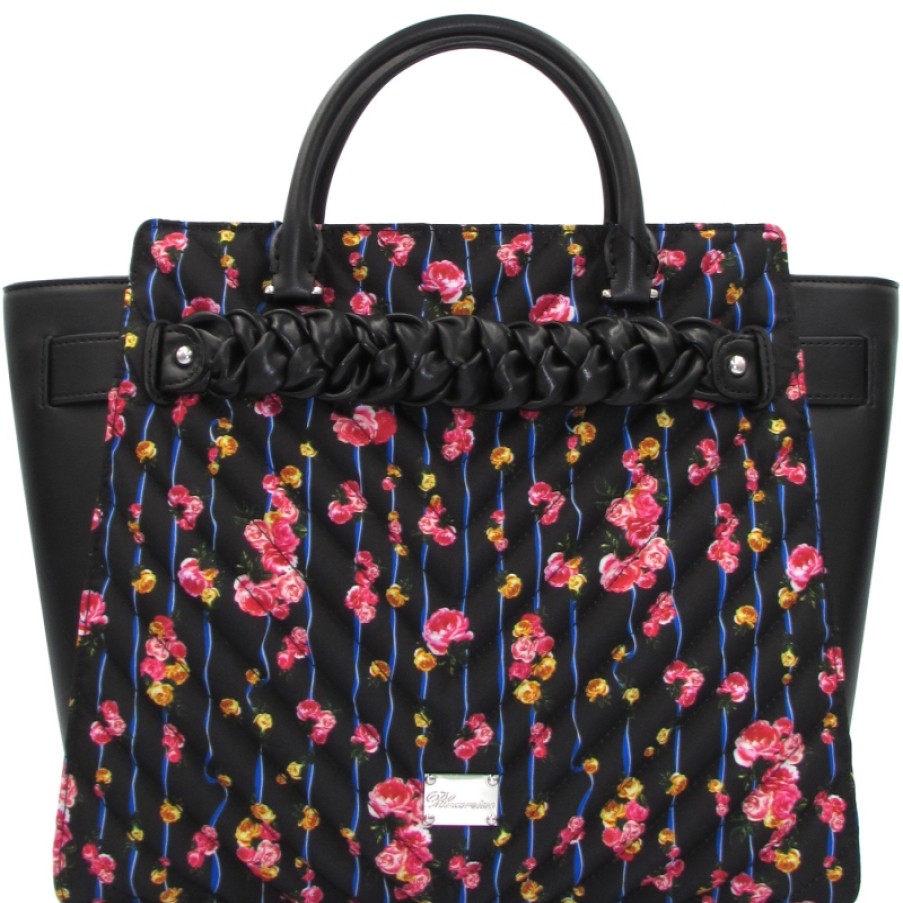 Sacs Pour Dames Blumarine | Blumarine Sac Noir Romantique Pour Femme Avec Imprime Floral + Portefeuille Assorti