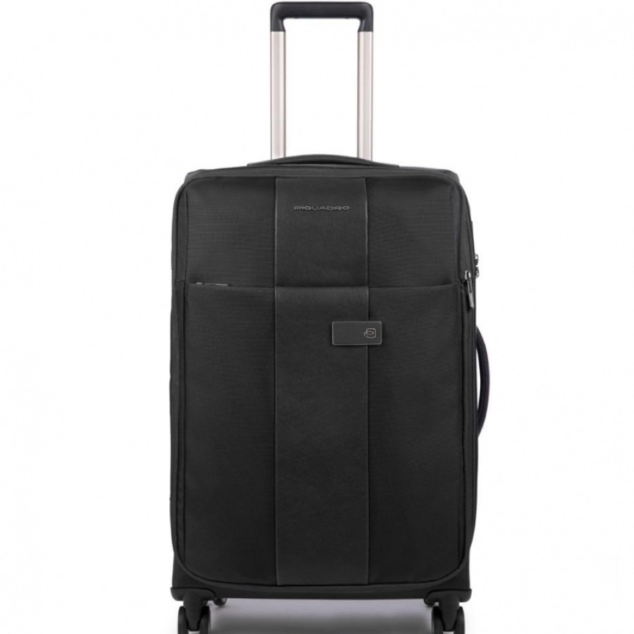 Bagages : Sacs De Voyage Et Valises PIQUADRO | Piquadro Valise Trolley Moyenne 4 Roues En Nylon Noir Avec Fermeture Eclair Et Serrure A Combinaison Bv4733Br/N