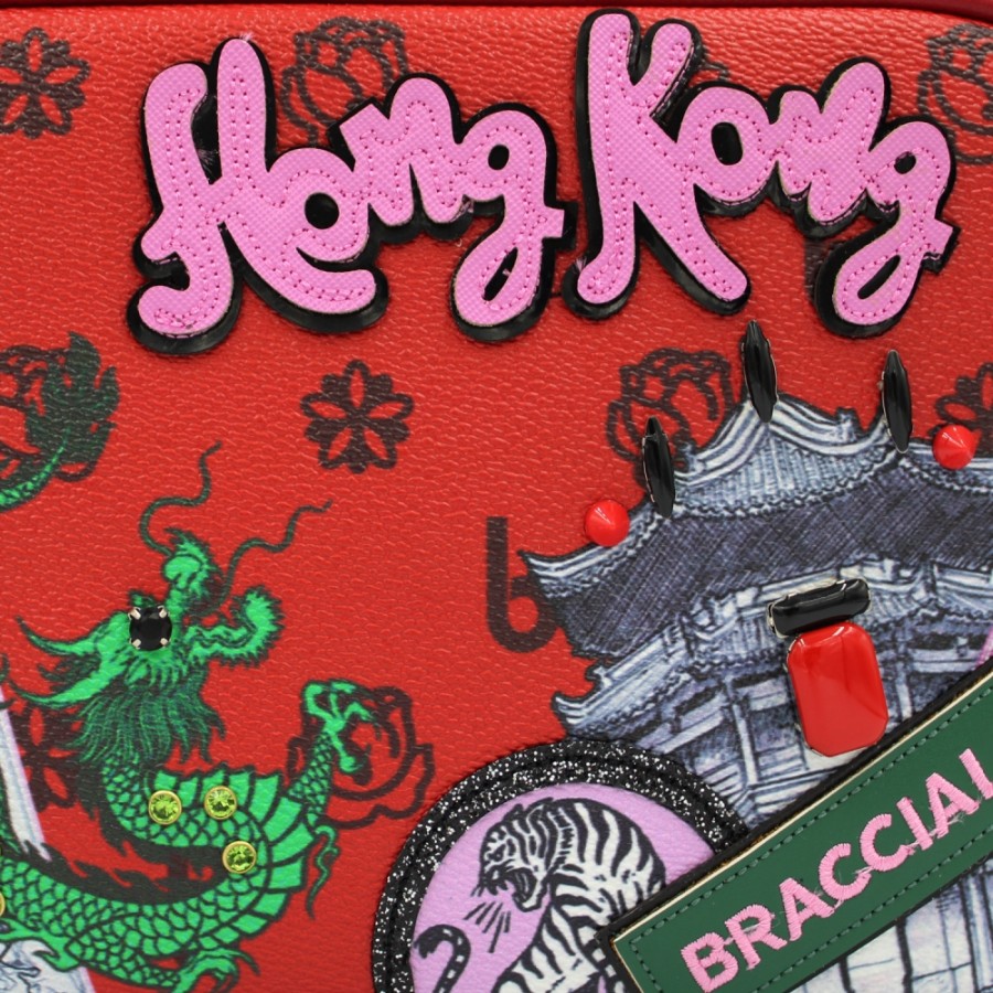 Sacs Pour Dames Braccialini | Sac A Bandouliere Rouge Braccialini Avec Applique, Theme : Attractions Touristiques De Hong Kong B16110