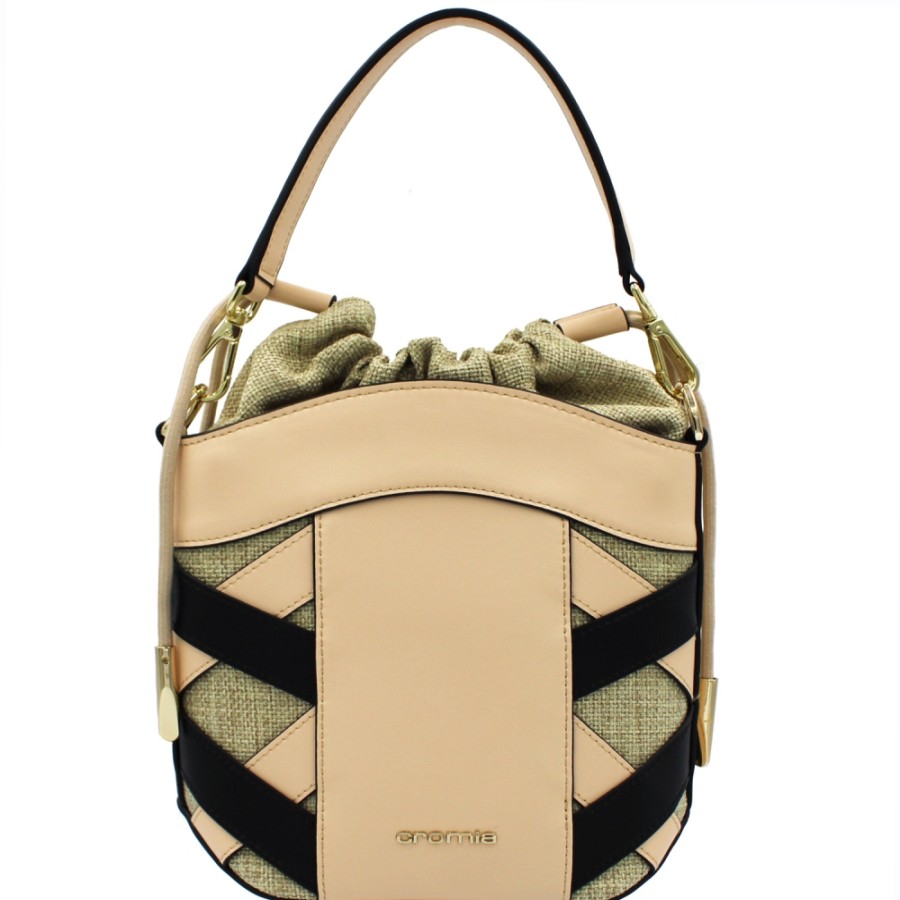 Sacs Pour Dames Cromie | Sac Seau Cromia De Couleur Creme Avec Tissage Lateral Decoratif 1405164