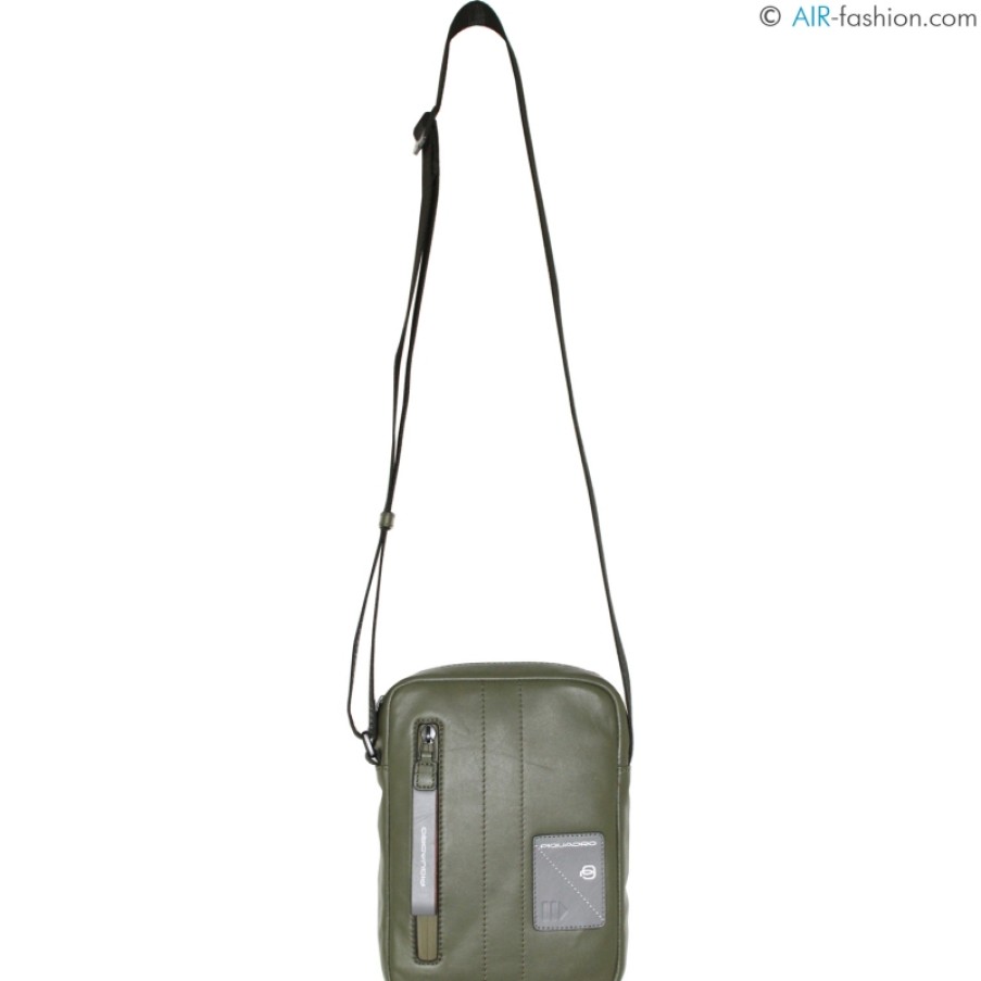 Sacs Pour Hommes PIQUADRO | Piquadro Sac Bandouliere En Cuir Vert Pour Hommes Pour Mini Ipad Ca3084W97/Ve