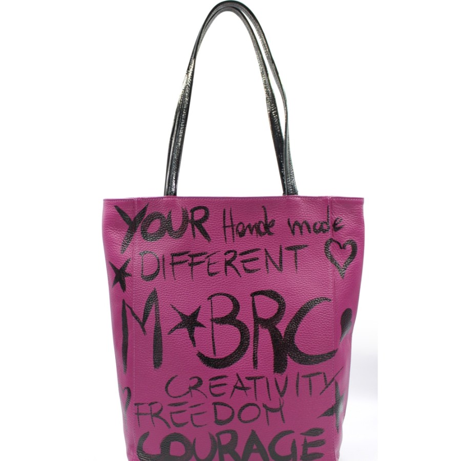 Sacs Pour Dames M*BRC | Sac Shopper Peint A La Main En Cuir Lilas M*Brc, Fabrique En Italie F240_Amarena