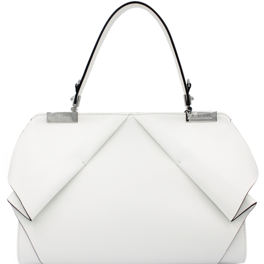 Sacs Pour Dames Blumarine | Blumarine Elegant Sac A Main En Cuir Blanc Avec Volant B81Pwb420022010