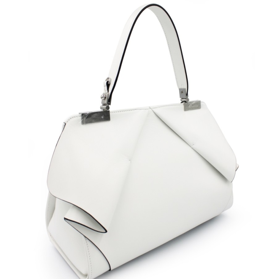 Sacs Pour Dames Blumarine | Blumarine Elegant Sac A Main En Cuir Blanc Avec Volant B81Pwb420022010