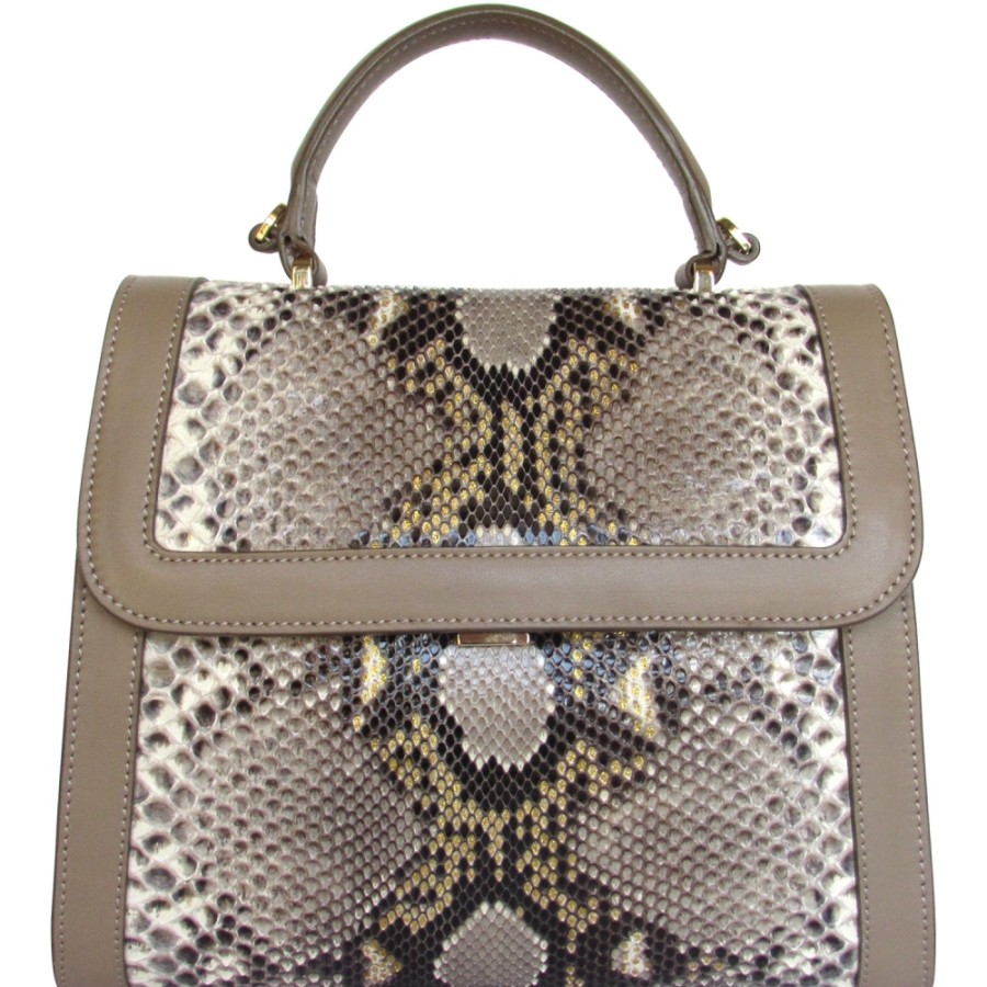 Sacs Pour Dames Cosmina Suciu | Cosmina Suciu Sac A Main De Luxe En Cuir Beige Et Veritable Python Fabrique En Italie